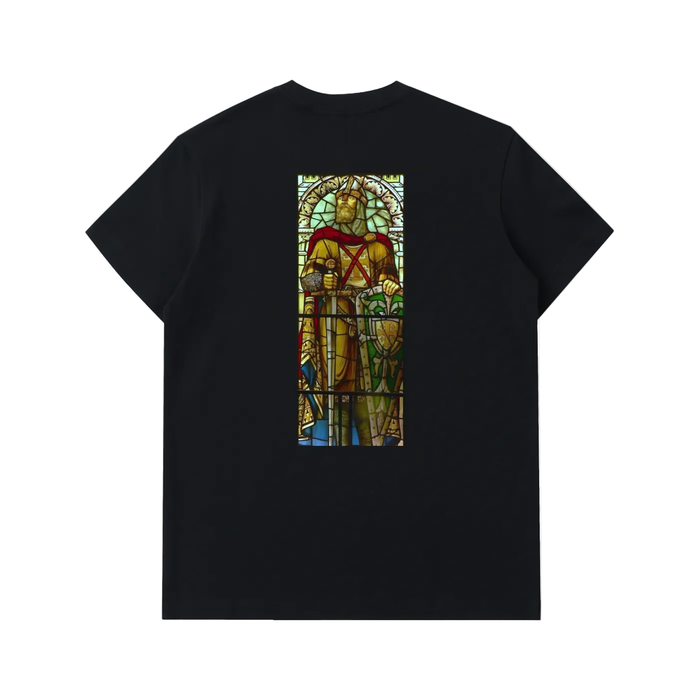 T-shirt Black épais avec illustration en vitrail représentant Godefroy de Bouillon imprimée dans le dos