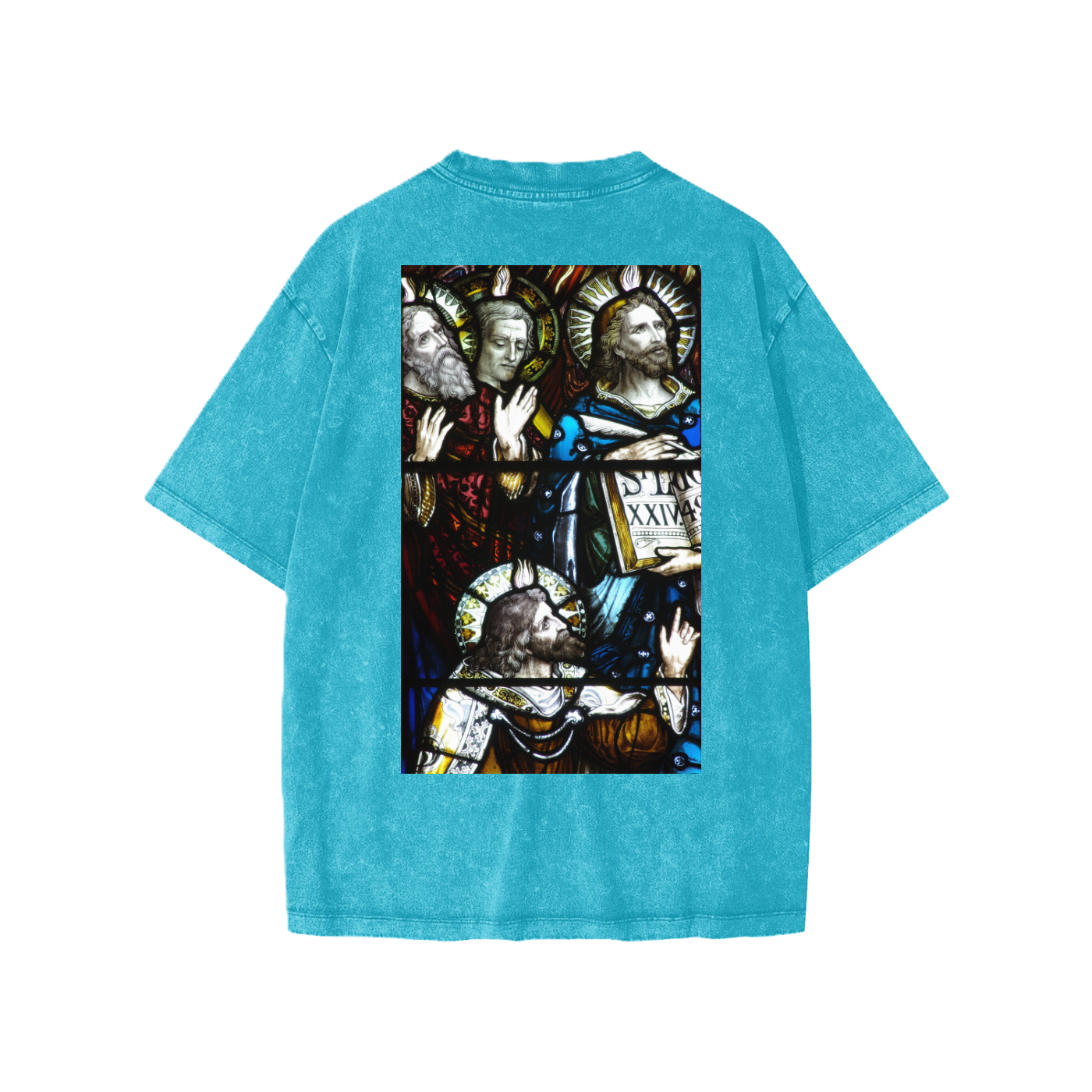 Turquoise oversize kids t-shirt with representation of The Apostles