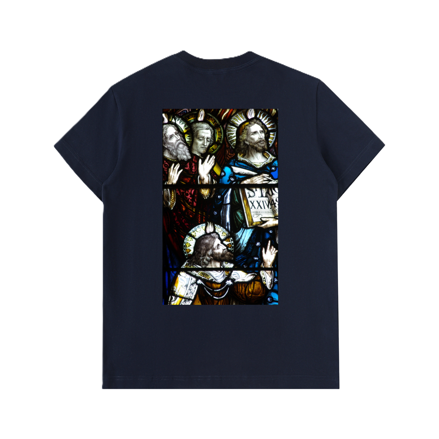 Navy regular heavy thick t-shirt with representation of the Apostles on the back