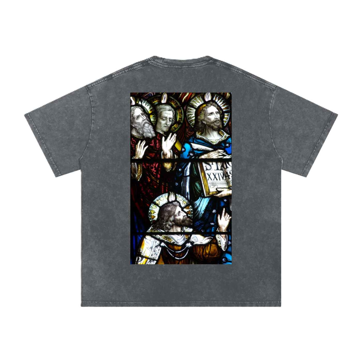 Black oversize t-shirt with representation of the Apostles on the back