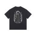 Back vintage Black plain t-shirt representing Jeanne d'Arc of Joan of Arc in a gothic style