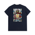 heavy Navy t-shirt with stained glass artwork of the Jerusalem Cross printed on the back