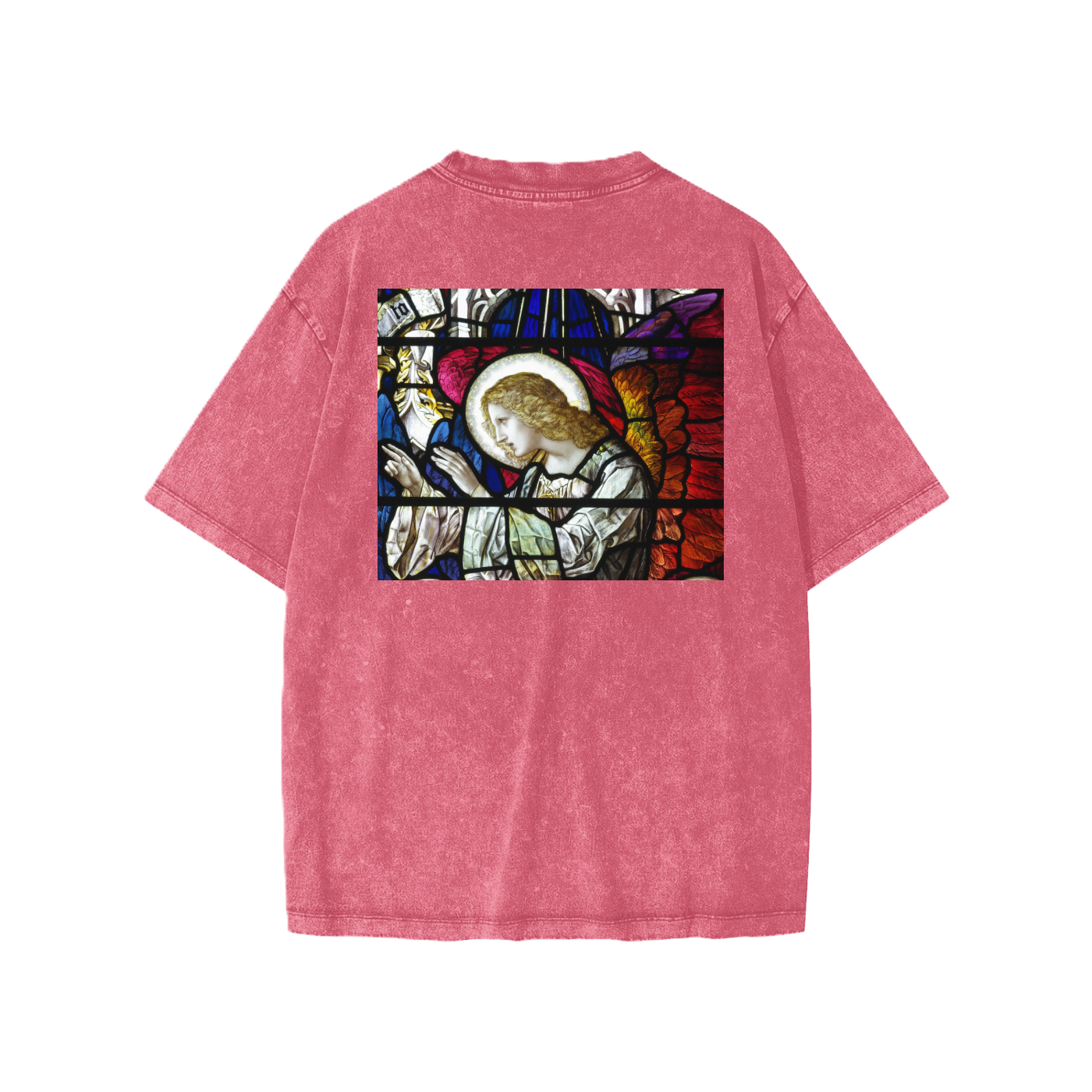 Back of Rose oversize kids t-shirt with representation of a prayer