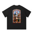 back of a Black oversize t-shirt with an image of the resurrection of Jesus